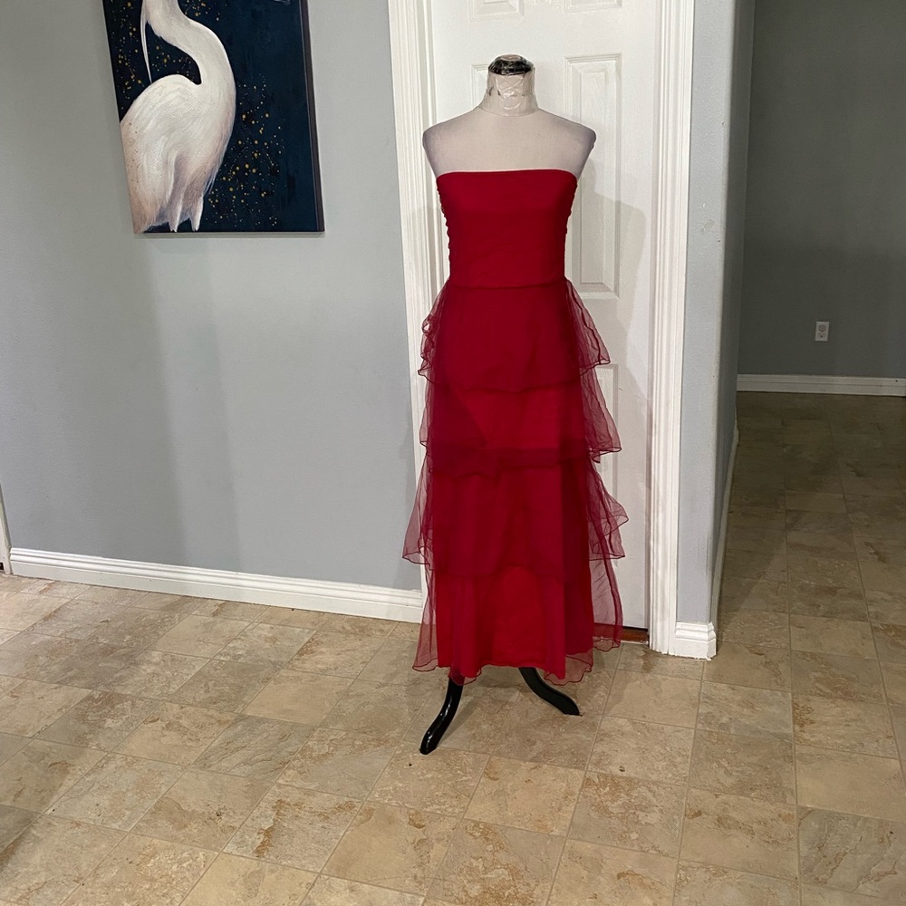 New Women XL Tulle Strapless Red Formal Maxi Dress